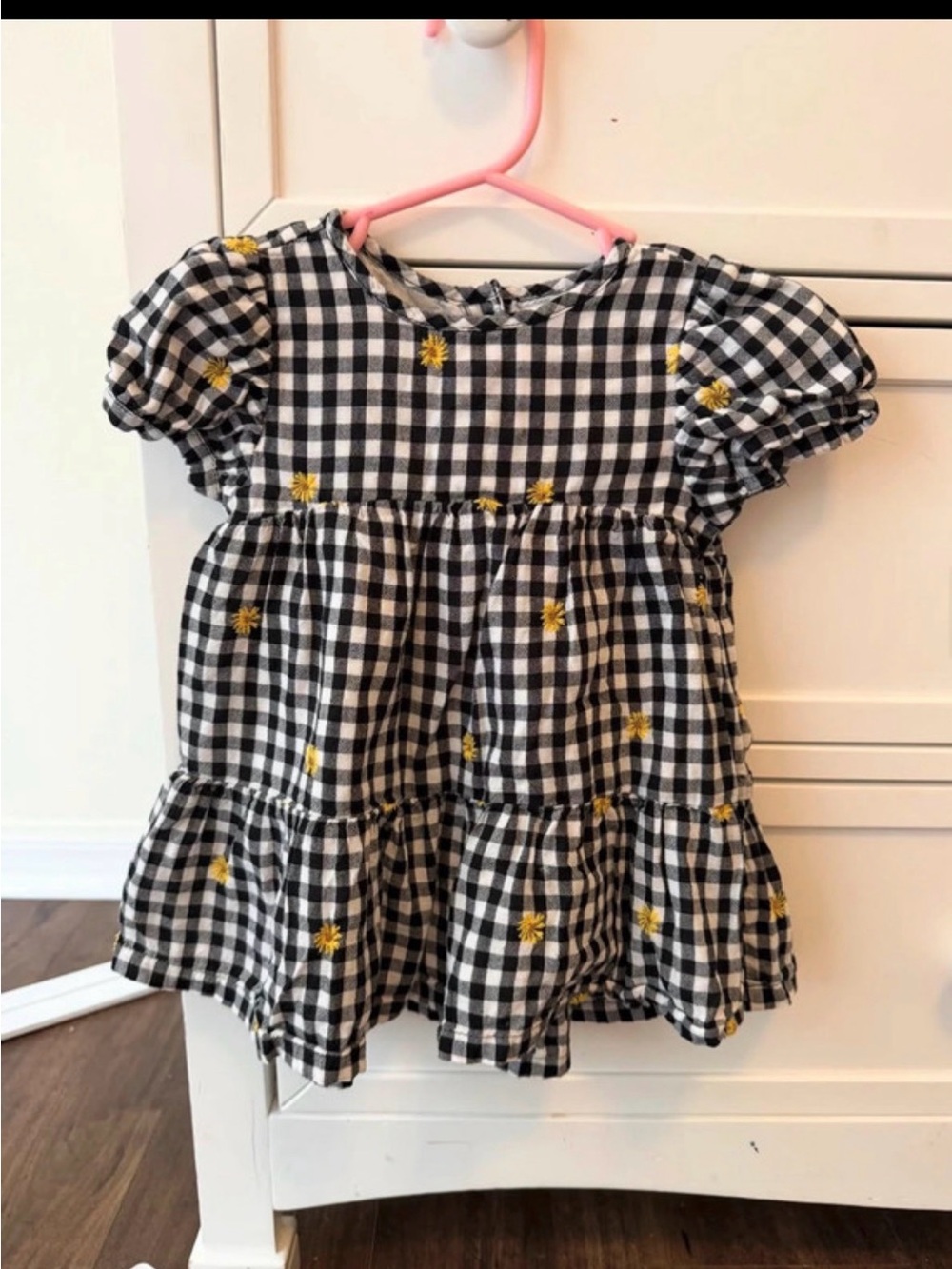 Black Gingham Floral Tiered Baby Dress